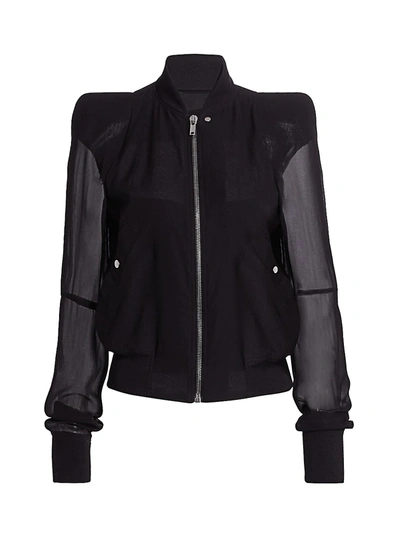 Shop Rick Owens Women's Zionic Sheer-sleeve Silk & Wool Bomber Jacket In Black