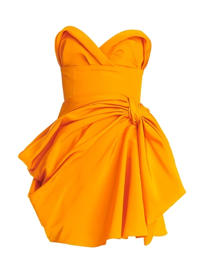 Shop Carolina Herrera Strapless Gathered Silk Mini Dress In Marigold