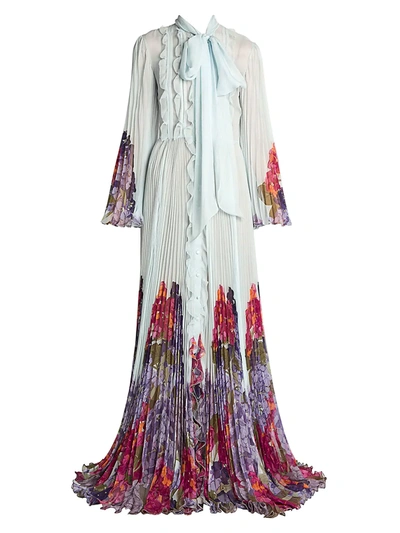 Shop Valentino Women's Orensie Chiffon Plissé Pleated Tieneck Silk Gown In Avorio Viola