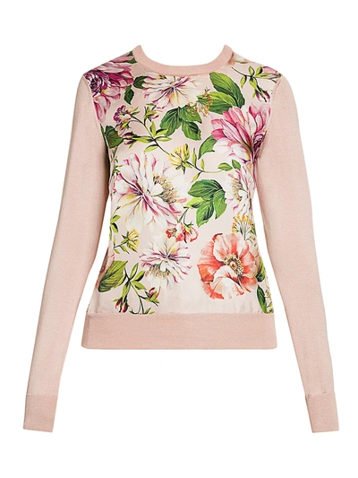 Shop Dolce & Gabbana Women's Floral Silk Knit Sweater In Light Pink Green