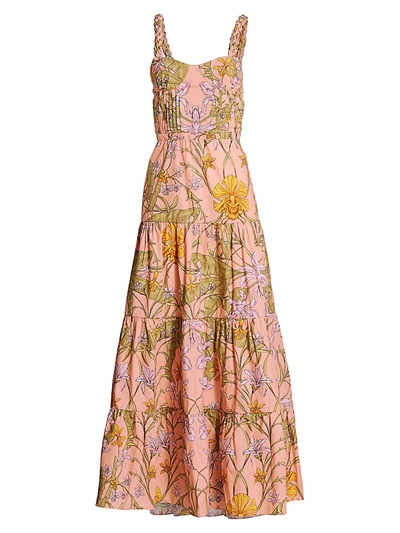 Shop Johanna Ortiz Floral Tiered Bustier Maxi Dress In Old Rose