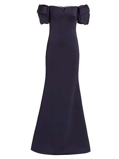 Shop Badgley Mischka Women's Bow-sleeve Gown In Navy