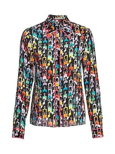 Shop Alice And Olivia Women's Willa Print Silk Blouse In Rainbow Stace Squad