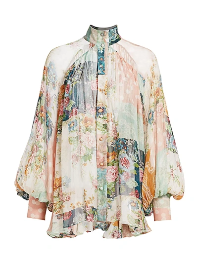 Shop Zimmermann Women's Wavelength Patchwork Floral Silk Blouse