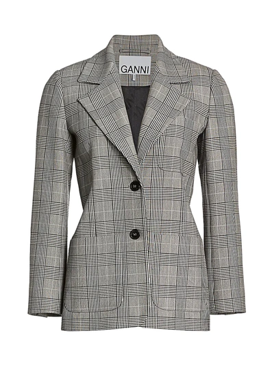 Shop Ganni Women's Plaid Suiting Blazer In Phantom