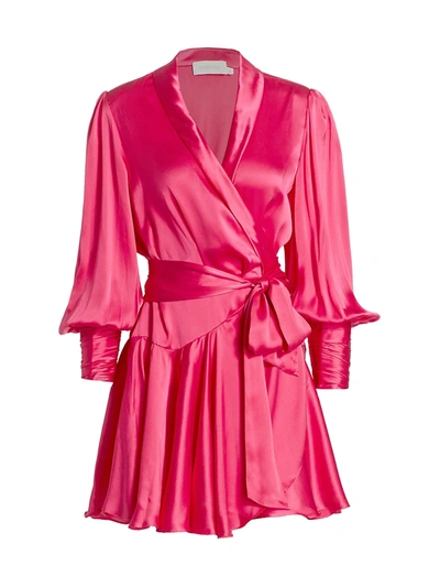 Shop Zimmermann Silk Wrap Mini Dress In Magenta