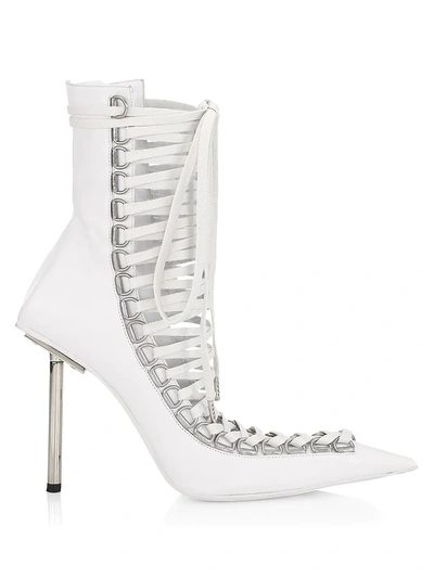 Shop Balenciaga Women's Corset Stiletto Leather Booties In White