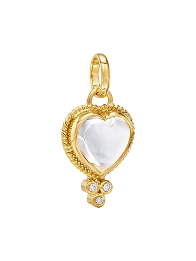 Shop Temple St Clair Women's 18k Yellow Gold, Rock Crystal & Diamond Small Braided Heart Pendant