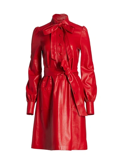 Shop The Marc Jacobs Women's The Leatherette Long-sleeve Collared Dress In Red