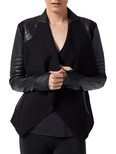 Shop Blanc Noir Drape-front Contrast Jacket In Black