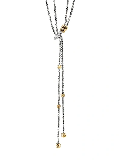 Shop David Yurman Women's Helena Y Necklace With 18k Yellow Gold & Diamonds In Silver