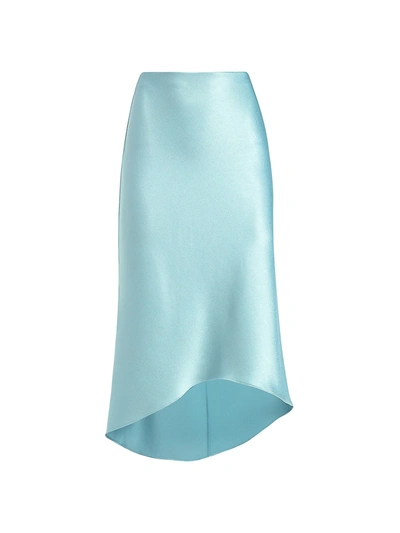 Shop Alice And Olivia Maeve Satin High-low Slip Skirt In Waterfall