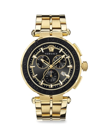 Shop Versace Men's Greca Chrono Ip Yellow Gold Bracelet Watch In Black Gold