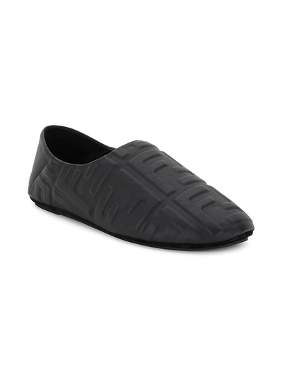 Shop Fendi Ff-embossed Leather Slippers In Nero
