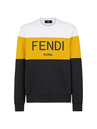 Shop Fendi Men's Colorblock Logo Sweatshirt In White Black