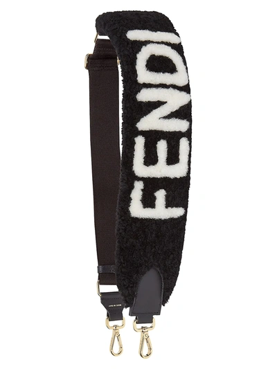 Shop Fendi Logo Shearling Strap In Nero