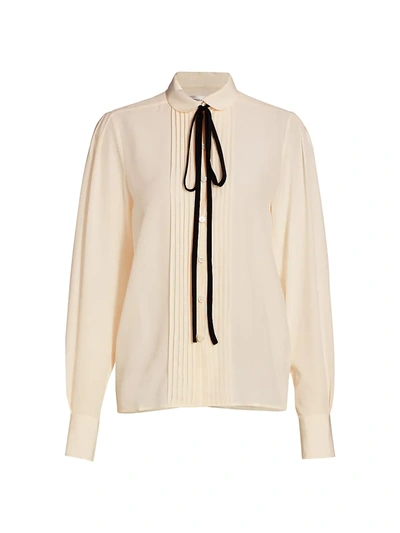 Shop Victoria Beckham Pintuck Tieneck Silk Shirt In Vanilla