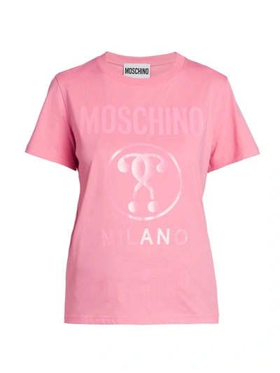 Shop Moschino Logo Jersey T-shirt In Fantasy Print Fuchsia