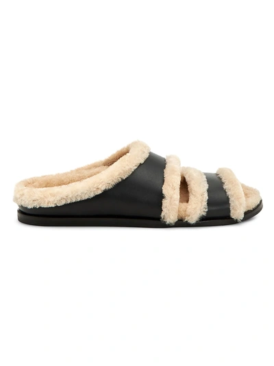 Shop Aquatalia Women's Imina Shearling-lined Leather Slippers In Black Sand