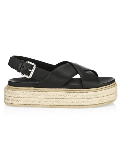 Shop Prada Leather Flatform Espadrille Slingbacks Sandals In Nero