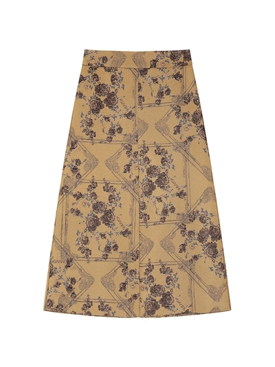 Shop Ganni Brocade Jacquard Midi Skirt In Tigers Eye