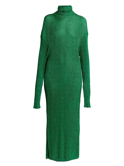 Shop Balenciaga Metallic Rib-knit Midi Dress In Green