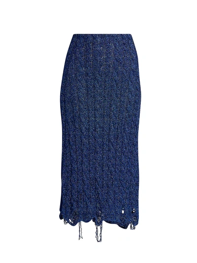 Shop Balenciaga Destroyed Knit Midi Skirt In Blue