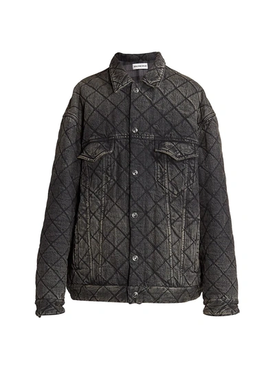 Shop Balenciaga Quilted Japanese Denim Jacket In Noir