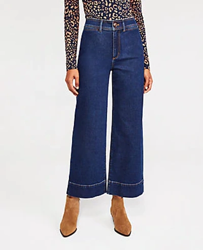 Shop Ann Taylor Onseam Pocket High Waist Wide Leg Jeans In Dark Indigo Wash
