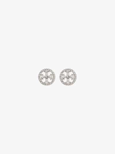 Shop Tory Burch Silver-plated Miller Logo Earrings