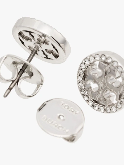 Shop Tory Burch Silver-plated Miller Logo Earrings