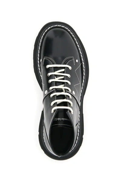 Shop Alexander Mcqueen Leather Lace-up Boots With Stitching In Black,white