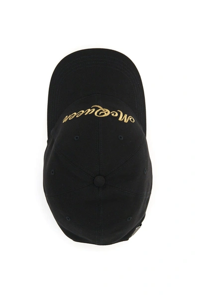 Shop Alexander Mcqueen Baseball Cap Golden Logo In Black,gold