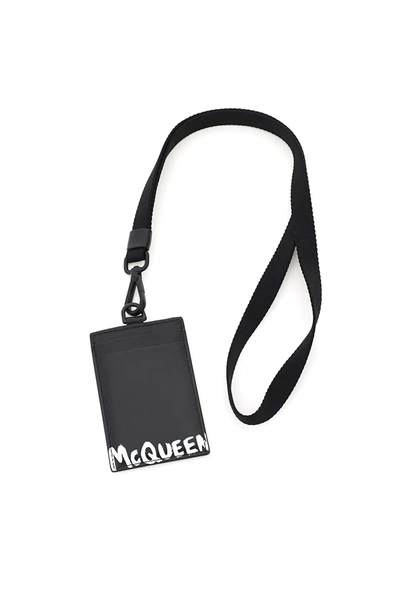 Shop Alexander Mcqueen Neck Card Holder Graffiti Logo In Black,white