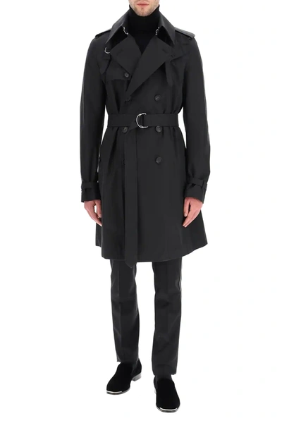 Shop Alexander Mcqueen Double-breasted Cotton Trench Coat In Black