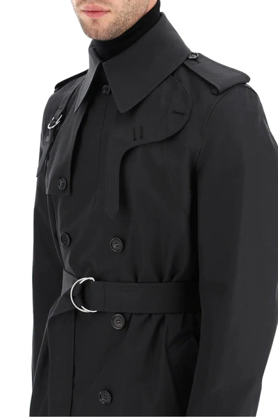 Shop Alexander Mcqueen Double-breasted Cotton Trench Coat In Black