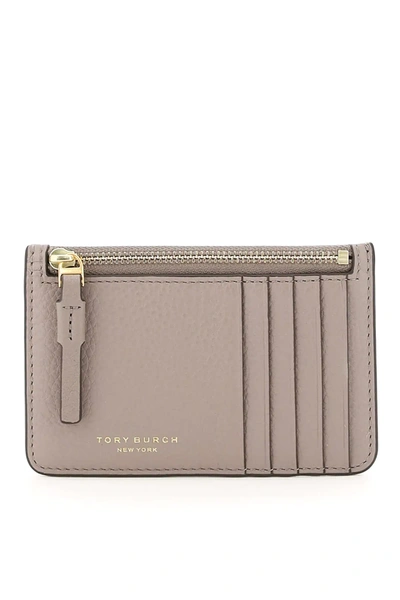 Shop Tory Burch Perry Top-zip Pouch Card Case In Grey,beige