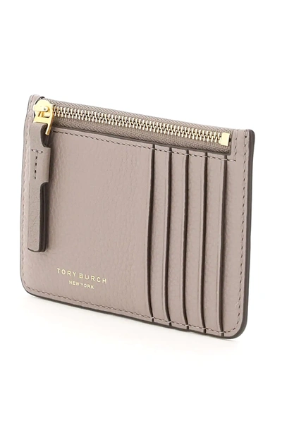 Shop Tory Burch Perry Top-zip Pouch Card Case In Grey,beige
