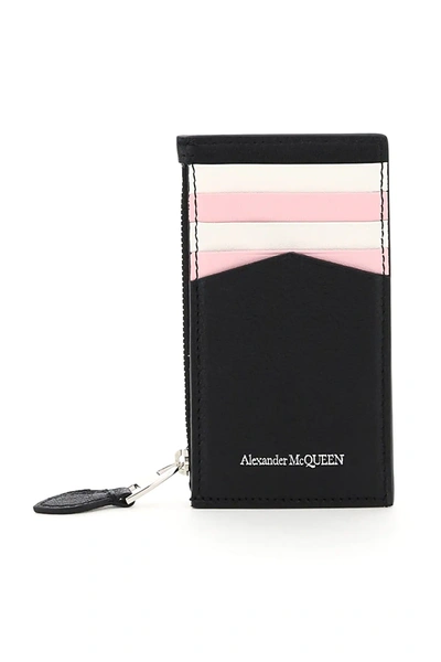Shop Alexander Mcqueen Skull Card Holder Pouch In Black,white,pink