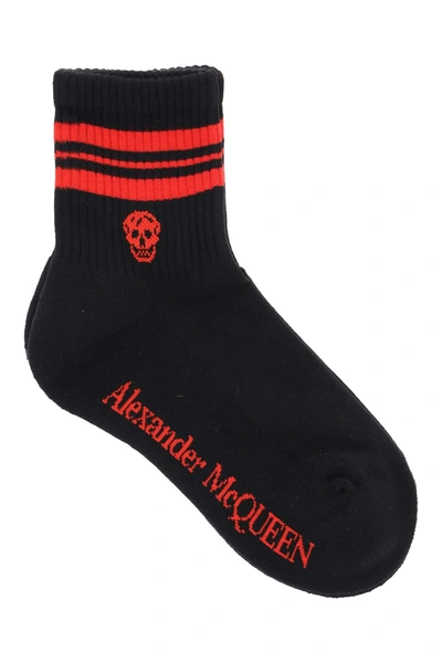Shop Alexander Mcqueen Stripe Skull Sport Socks In Black,red