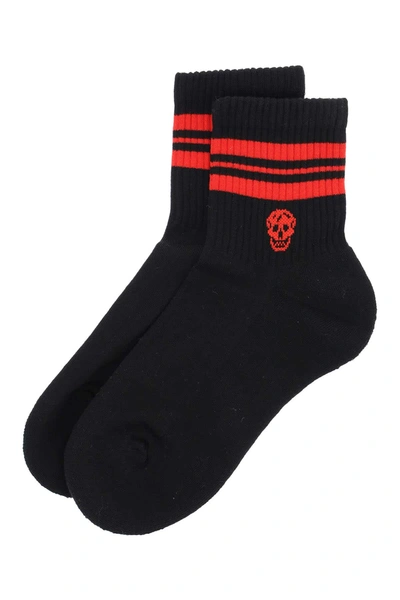 Shop Alexander Mcqueen Stripe Skull Sport Socks In Black,red