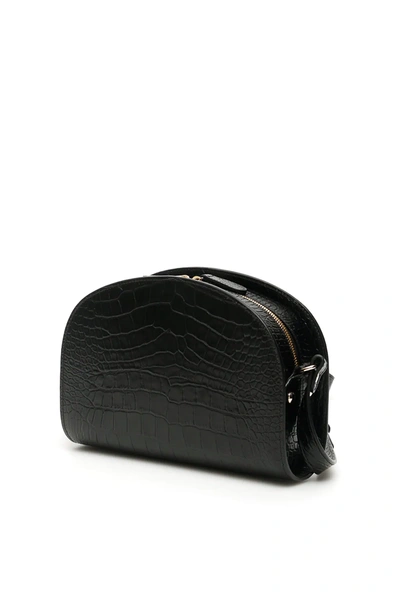 Shop Apc Demi Lune Croco Print Leather Crossbody Bag In Black