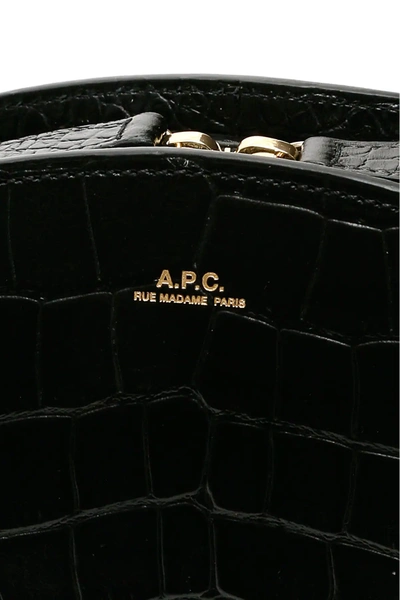 Shop Apc Demi Lune Croco Print Leather Crossbody Bag In Black