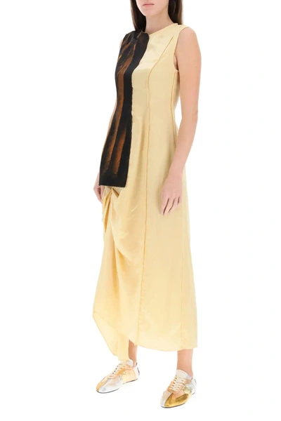 Shop Marni Asymmetrical Dress With Draping In Yellow,brown