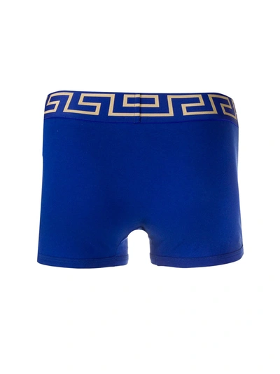 Shop Versace Greca Border Boxer Briefs In Blue