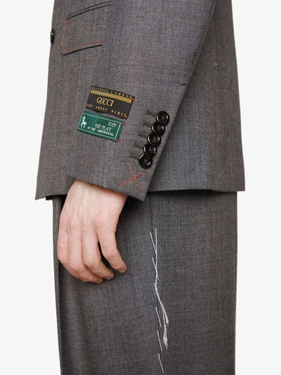 Shop Gucci New Signoria Stitching Double-breasted Blazer In Grey