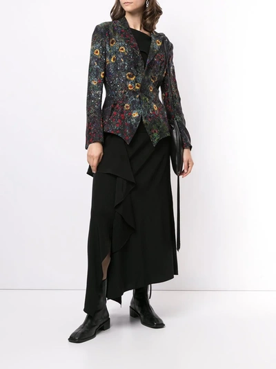 Shop Yohji Yamamoto Floral Print Blazer In Black ,multicolour