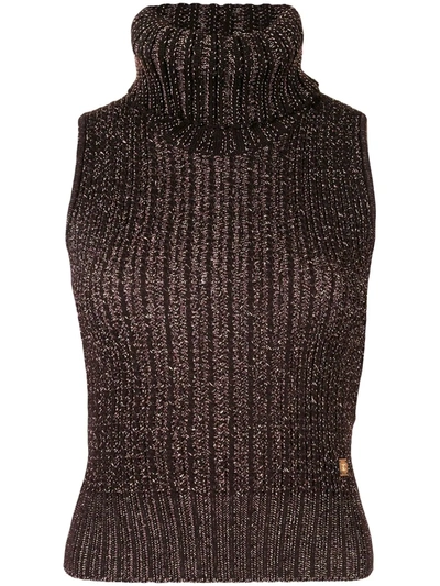 Pre-owned Chanel 2001 Chunky-knit Roll-neck Waistcoat In Brown
