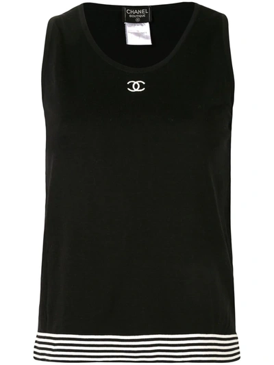 Pre-owned Chanel 1998 Embroidered Cc Logo Vest In Black