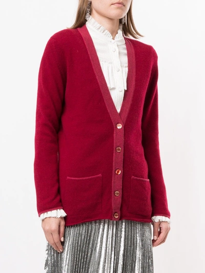 Pre-owned Chanel 1998 Contrast-trim Cashmere Cardigan In Red